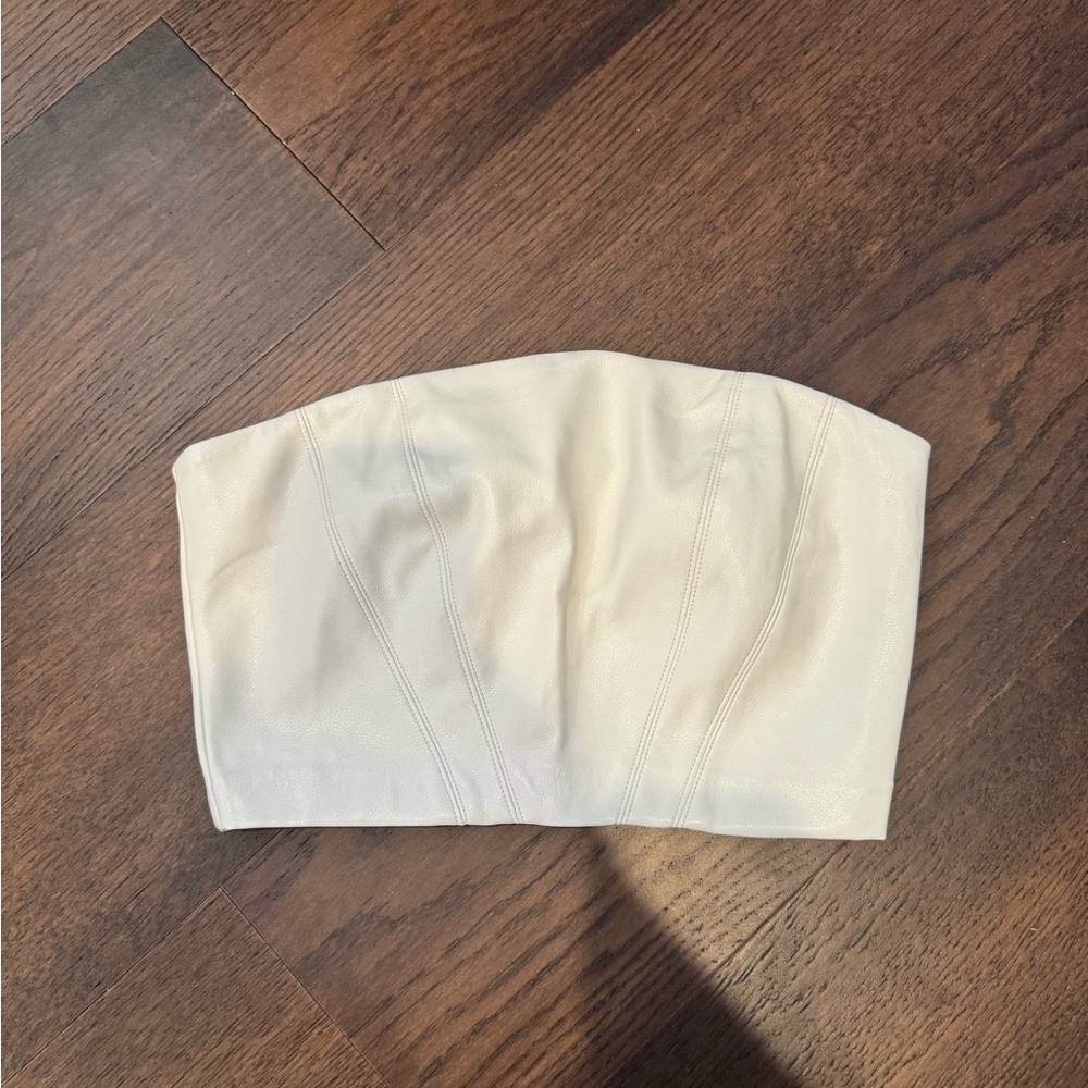 Zara Faux Leather Strapless Corset Seam Top